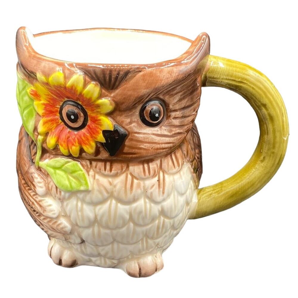 Vintage PIER 1 ONE Hand Painted 3D OWL Mug Coffee Cup dolomite